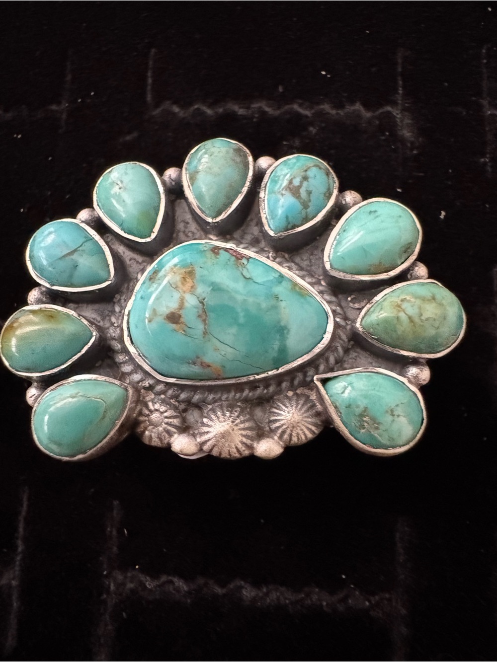 Turquoise Teardrop Cluster Statement Ring sterling silver - Blue Green